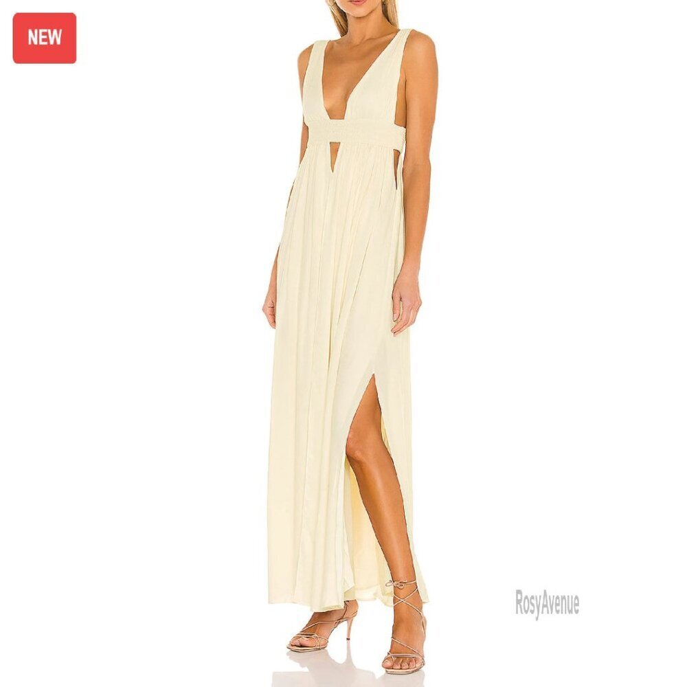 Sleeveless Maxi Dress Deep V Neck Backless Side Slit Boho